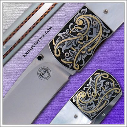 Andre van Heerden's Custom Knife: Mother of Pearl Linerlock Engraved by Helen van Wyck. - Image 2