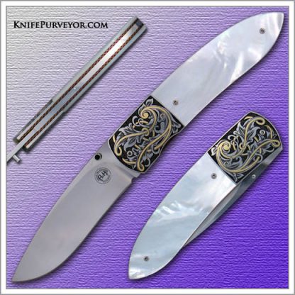 Andre van Heerden's Custom Knife: Mother of Pearl Linerlock Engraved by Helen van Wyck.