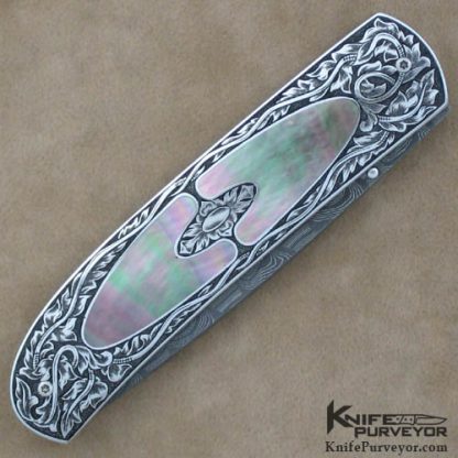 Andre van Heerden Custom Knife Blacklip Pearl Interframe Linerlock Engraved by Helen van Wyck - Image 3