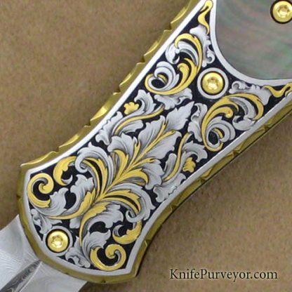 Andy Shinosky Custom Knife Sole Authorship Engraved Blacklip Pearl Dagger - Image 2