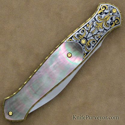 Andy Shinosky Custom Knife Sole Authorship Engraved Blacklip Pearl Dagger - Image 3