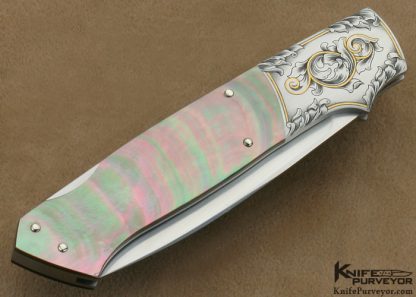 Andy Shinosky Custom Knives Ray Cover Jr. Engraved Black Lip Tahitian Pearl Shell Lockback - Image 3