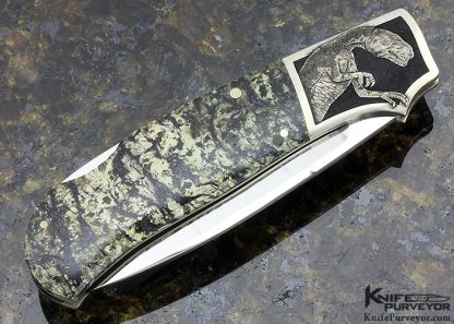 Andy Shinosky Custom Knife Fossilized Dinosaur Bone Lock Back Engraved by Tim George (Featured in a Video) - Image 4
