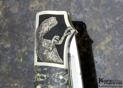 Andy Shinosky Custom Knife Fossilized Dinosaur Bone Lock Back Engraved by Tim George (Featured in a Video) - Image 5