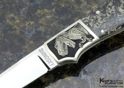 Andy Shinosky Custom Knife Fossilized Dinosaur Bone Lock Back Engraved by Tim George (Featured in a Video) - Image 2