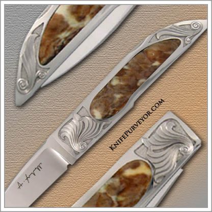 Antonio Fogarizzu Custom Knife Tortoise Shell Underbelly Lockback Engraved by Amayak Stepanyan - Image 2