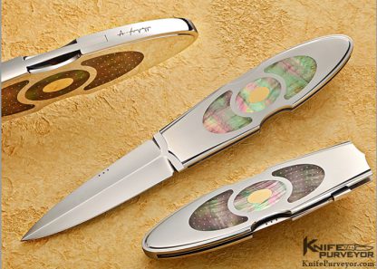 Antonio Fogarizzu Custom Knife Pique Black Lip Tahitian Pearl Shell & 18Kt Gold Lockback Dagger
