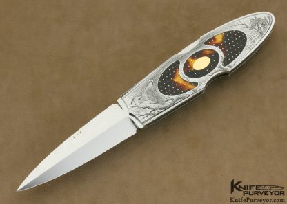 Antonio Fogarizzu Custom Knife Pique Exotic Material Interframe with 18Kt Gold Escutcheon Lockback Dagger Engraved by Gianfranco Pedersoli