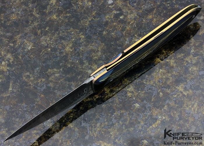 Owen Wood Custom Knife Armin Winkler Engraved N'Dabele Pattern Inset with 24K Gold Linerlock - Image 5