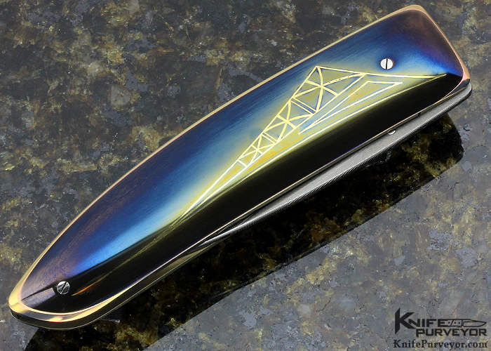 Owen Wood Custom Knife Armin Winkler Engraved N'Dabele Pattern Inset with 24K Gold Linerlock - Image 3