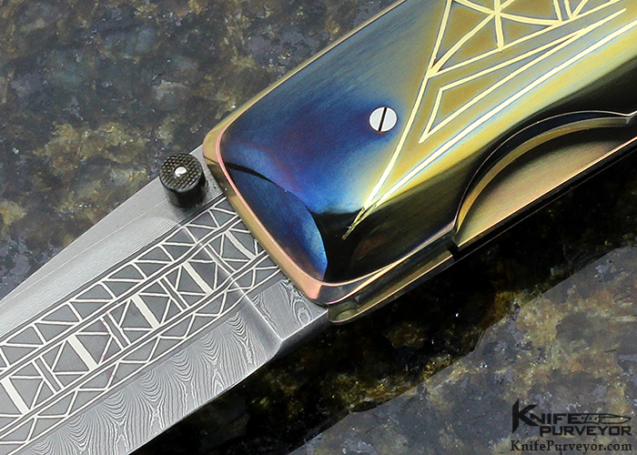 Owen Wood Custom Knife Armin Winkler Engraved N'Dabele Pattern Inset with 24K Gold Linerlock - Image 2