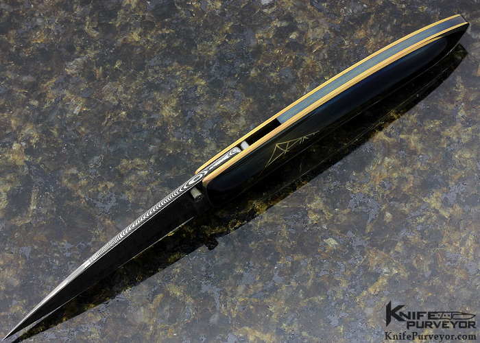 Owen Wood Custom Knife Armin Winkler Engraved N'Dabele Pattern Inset with 24K Gold Linerlock - Image 4
