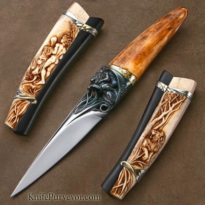 Arpad Bojtos Custom Knife "Hercules and the Nemean Lion" Art Knife