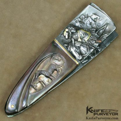 Arpad Bojtos Custom Knife Carved Blacklip Pearl & Damascus Folder - Image 3