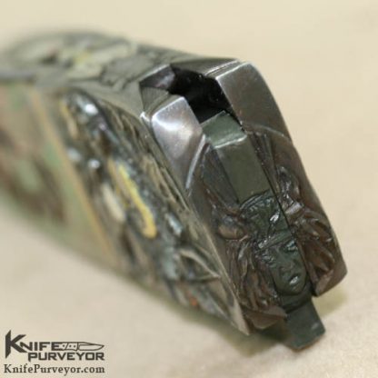 Arpad Bojtos Custom Knife Carved Blacklip Pearl & Damascus Folder - Image 7