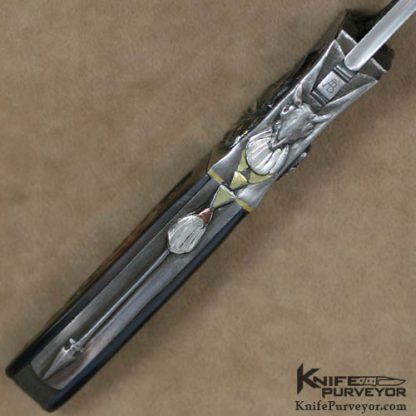 Arpad Bojtos Custom Knife Carved Blacklip Pearl & Damascus Folder - Image 6