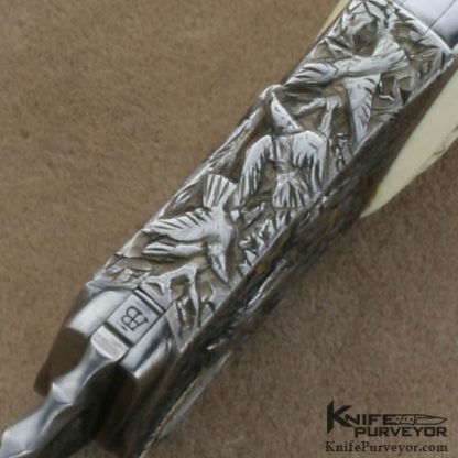 Arpad Bojtos Custom Knives Sole Authorship Carved & Engraved Mammoth Ivory & Damasteel Linerlock - Image 8