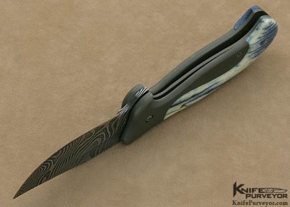 Audra Draper Custom Knife Sole Authorship Damascus, Bead Blasted Titanium & Dyed Giraffe Bone "Aloha Cowgirl" Flipper - Image 6