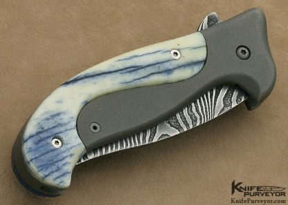 Audra Draper Custom Knife Sole Authorship Damascus, Bead Blasted Titanium & Dyed Giraffe Bone "Aloha Cowgirl" Flipper - Image 3
