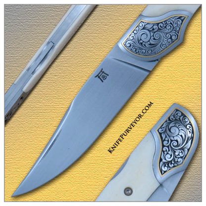 Bailey Bradshaw's Custom Knife: Sole Authorship Engraved Preban Elephant Ivory Lockback Folder - Image 2