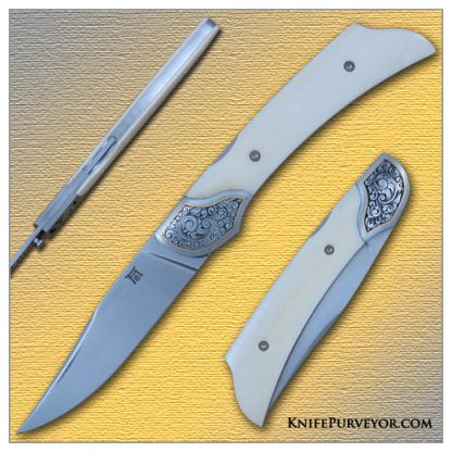 Bailey Bradshaw's Custom Knife: Sole Authorship Engraved Preban Elephant Ivory Lockback Folder