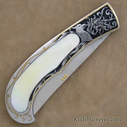 Bailey Bradshaw Custom Knife Sole Authorship Engraved Goldlip Pearl Self Lock - Image 3