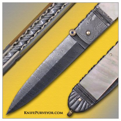 Barry Davis' Custom Knife: Goldlip Pearl and Sole Authorship Damascus Lockback Dagger - Image 2