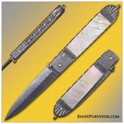 Barry Davis' Custom Knife: Goldlip Pearl and Sole Authorship Damascus Lockback Dagger