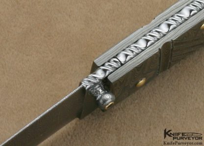 Barry Davis Custom Knife Sole Authorship Damascus & Fluted Mother of Pearl Goldlip Shell Interframe Lockback - Image 7