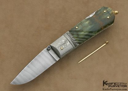 Barry Davis Custom Knife Sole Authorship Damascus with 18Kt Gold Pins & Toothpick Lockback