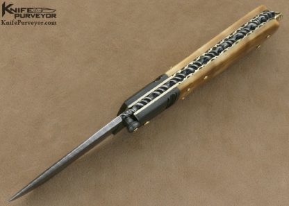 Barry Davis Custom Knife Sole Authorship Damascus Lockback with 14Kt Gold Pins, Bale & Toothpick - Image 6