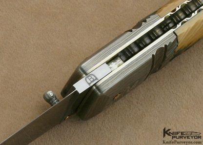 Barry Davis Custom Knife Sole Authorship Damascus & Fluted  Lockback with 14KT Gold Pins and Bale - Image 8