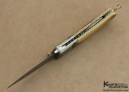 Barry Davis Custom Knife Sole Authorship Damascus & Fluted  Lockback with 14KT Gold Pins and Bale - Image 7