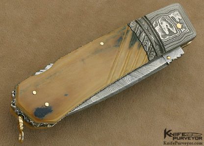Barry Davis Custom Knife Sole Authorship Damascus & Fluted  Lockback with 14KT Gold Pins and Bale - Image 3