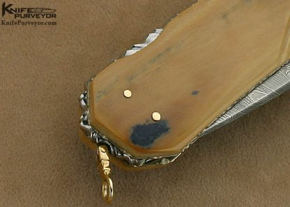 Barry Davis Custom Knife Sole Authorship Damascus & Fluted  Lockback with 14KT Gold Pins and Bale - Image 5