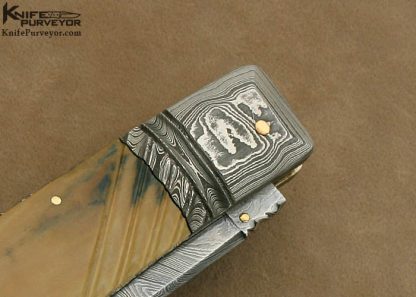 Barry Davis Custom Knife Sole Authorship Damascus & Fluted  Lockback with 14KT Gold Pins and Bale - Image 4