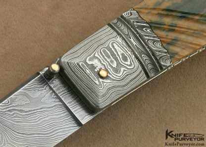Barry Davis Custom Knife Sole Authorship Damascus & Fluted  Lockback with 14KT Gold Pins and Bale - Image 2