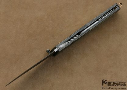 Barry Davis Custom Knife Sole Authorship Damascus & Fluted South Sea Goldlip Shell Interframe Lockback - Image 9