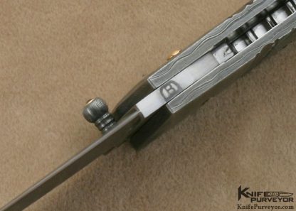 Barry Davis Custom Knife Sole Authorship Damascus & Fluted South Sea Goldlip Shell Interframe Lockback - Image 10