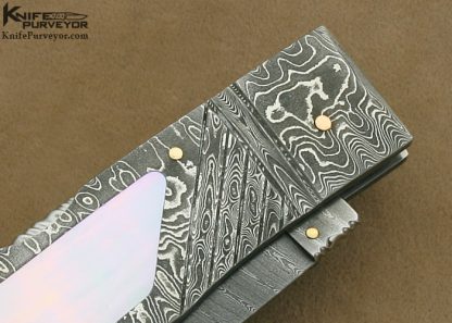 Barry Davis Custom Knife Sole Authorship Damascus & Fluted South Sea Goldlip Shell Interframe Lockback - Image 5
