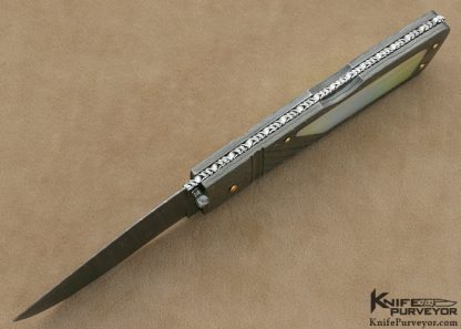 Barry Davis Custom Knife Sole Authorship Damascus & Fluted South Sea Goldlip Shell Interframe Lockback - Image 6