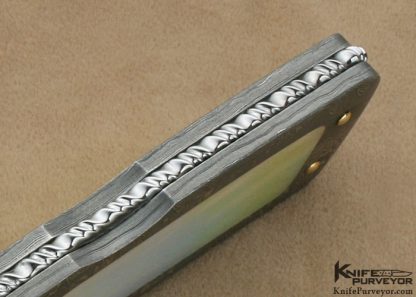 Barry Davis Custom Knife Sole Authorship Damascus & Fluted South Sea Goldlip Shell Interframe Lockback - Image 8