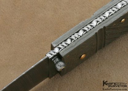 Barry Davis Custom Knife Sole Authorship Damascus & Fluted South Sea Goldlip Shell Interframe Lockback - Image 7