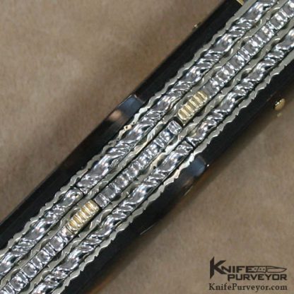 Barry Davis Custom Knife Sole Authorship Damascus & Antique Tortoise Shell 4 Bladed Congress with Gold Toothpick, Spacer and Pins - Image 4