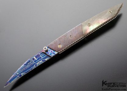 Knife Maker: Barry Gallagher, It is a Custom Knife named: Model 17, It is made of: Tahitian Black Lip Pearl and Meteorite and is a Linerlock Knife