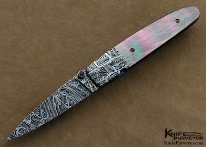 Barry Gallagher Custom Knife Blacklip Pearl & Sole Authorship Damascus Linerlock