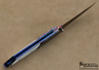 Barry Gallagher Custom Knife Mother of Pearl & Blued Sole Authorship Damascus Linerlock - Image 7