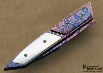Barry Gallagher Custom Knife Mother of Pearl & Blued Sole Authorship Damascus Linerlock - Image 3