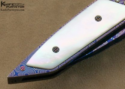 Barry Gallagher Custom Knife Mother of Pearl & Blued Sole Authorship Damascus Linerlock - Image 4