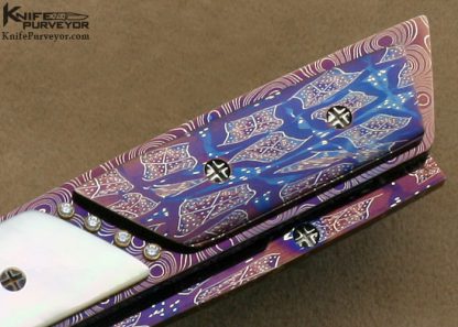 Barry Gallagher Custom Knife Mother of Pearl & Blued Sole Authorship Damascus Linerlock - Image 5